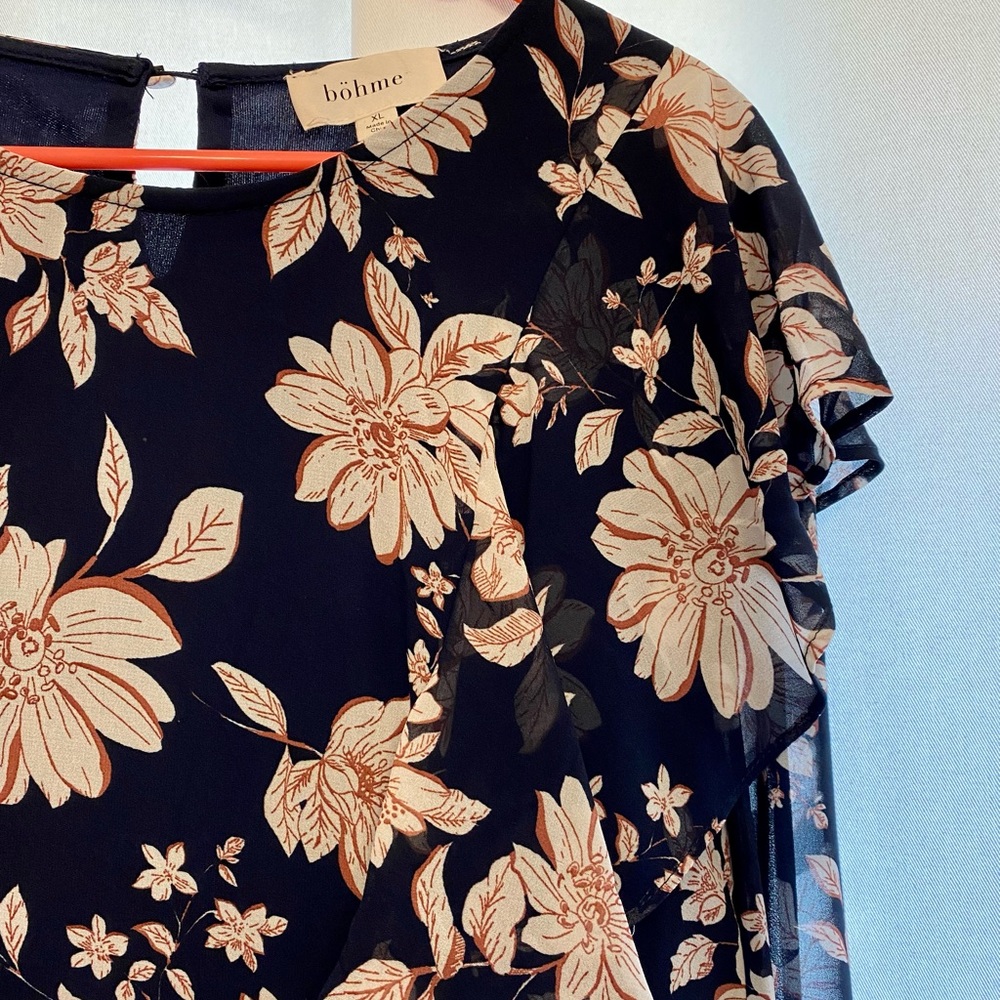 Navy floral long sleeve midi dress